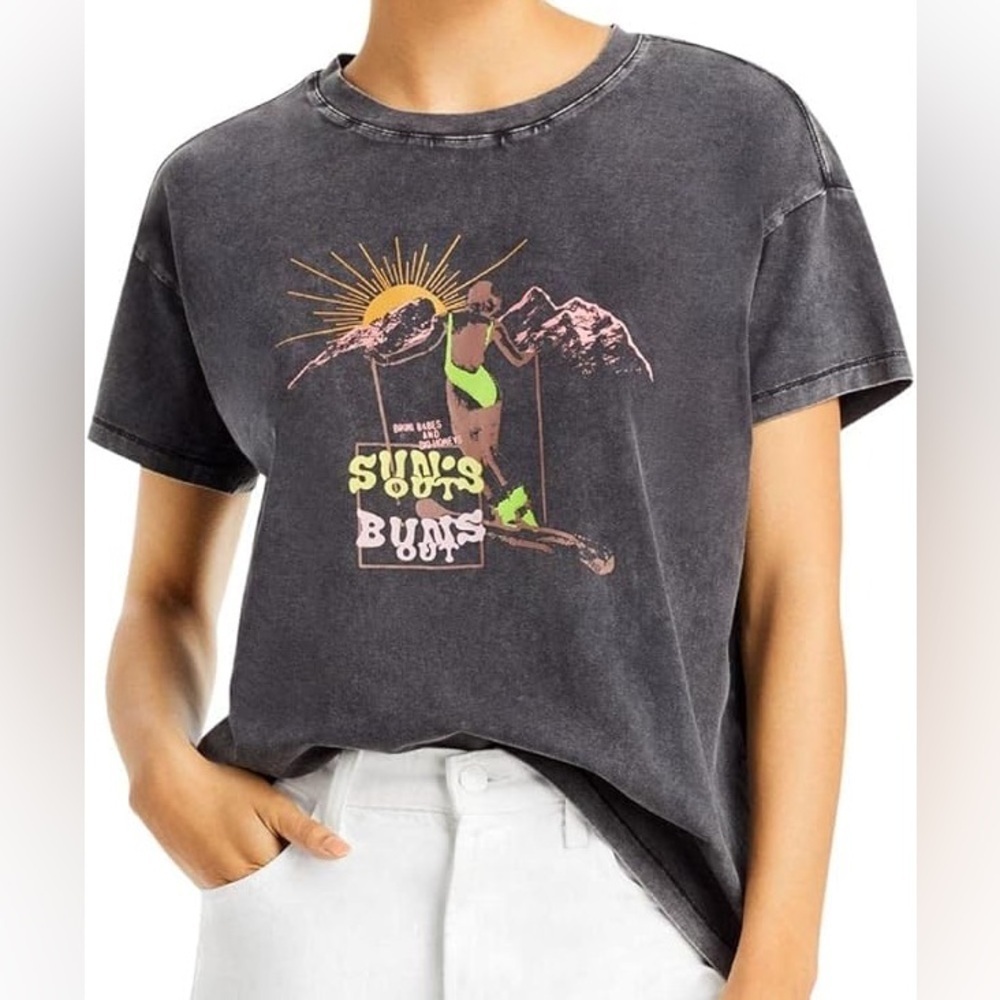 Paige Ryo Graphic Retro Ski Artwork Short Sleeve T-Shirt - Grey Acid Wash
